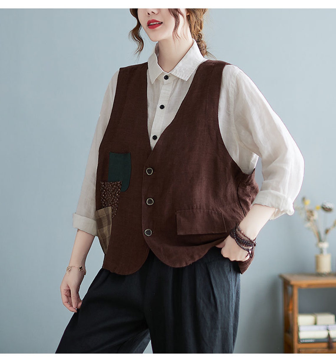 Patchwork Linen Vest/ Summer Vintage Vest/ Casual Linen - Etsy