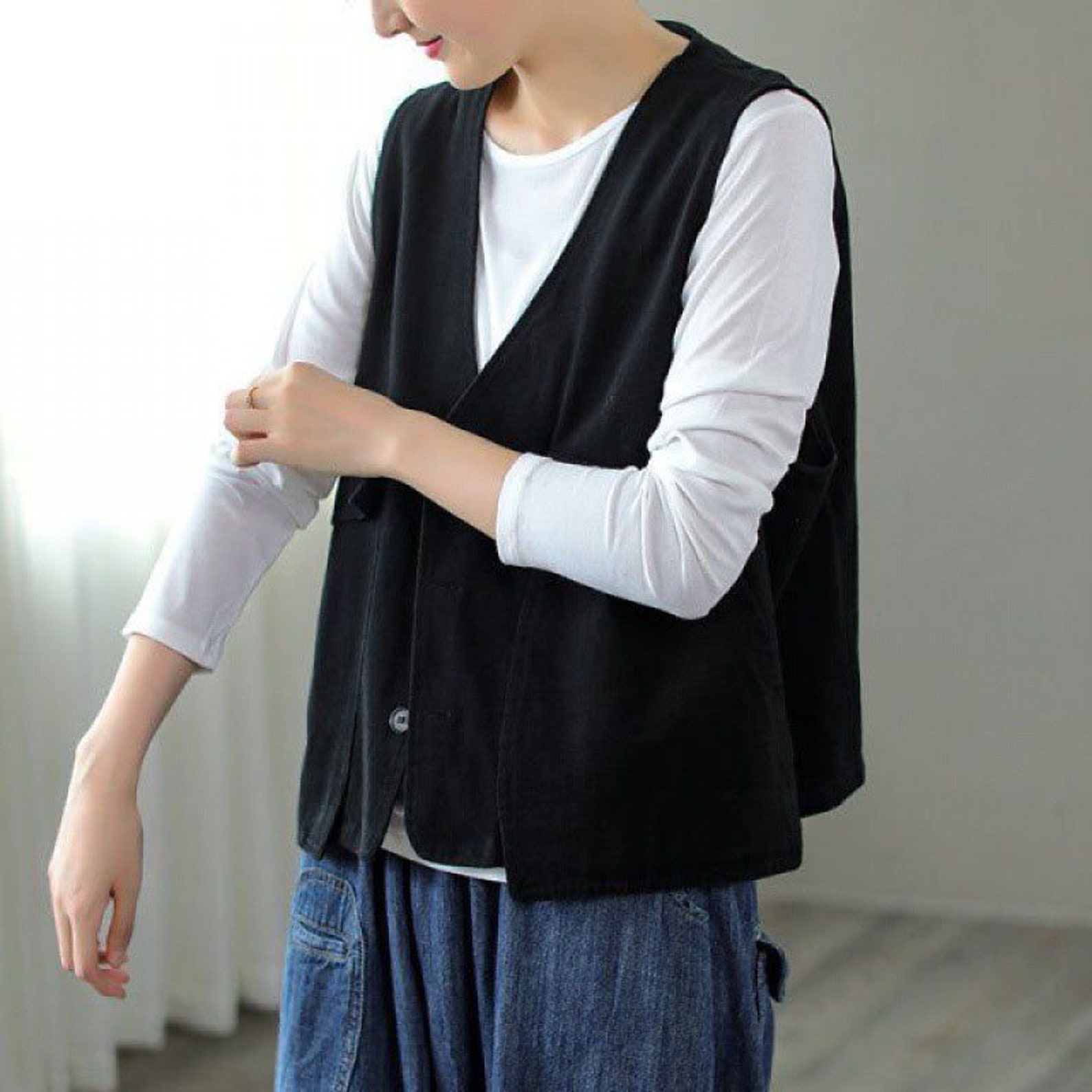 Solid Vintage Denim Vest/ Plus Size Womens Vest/ Vintage Etsy