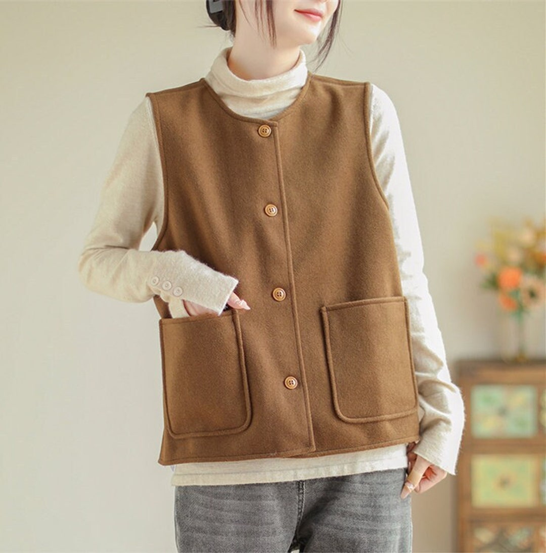 Casual Tweed Corduroy Vest, Japanese Corduroy Vest, Women Loose Cotton