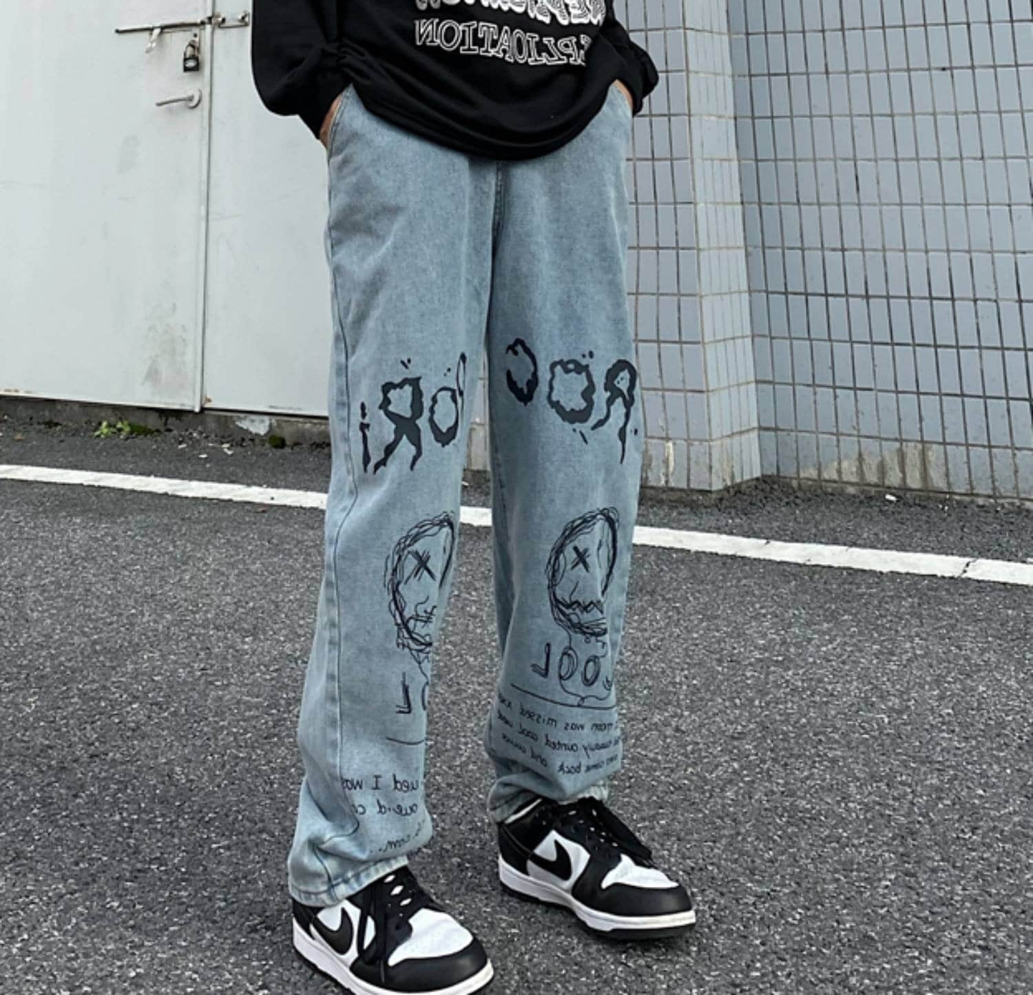 Graffiti Print Denim Jeans 90s Baggy 