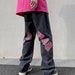 Y2k Streetwear Denim Jeans, Baggy Jeans for Men, Letter Print Wide Leg Pants, Loose Straight Pants, Vintage Washed Trousers 