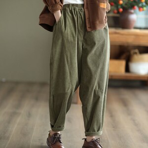 Casual Corduroy Pants, Vintage Wide Leg Pants, Green Corduroy Pants ...