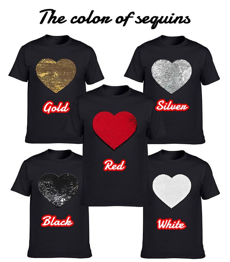 Valentine's Day Sequin T-Shirt for Her, Personalized Heart Design, Gift for Girlfriend, Anniversary Gift, Customizable Fashion Shirt