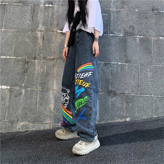 Rainbow Denim Jeans Graffiti Baggy 