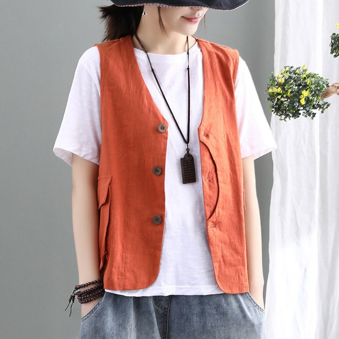 Casual Cotton Linen Vest, Summer Vest Tops, Women Loose Sleeveless