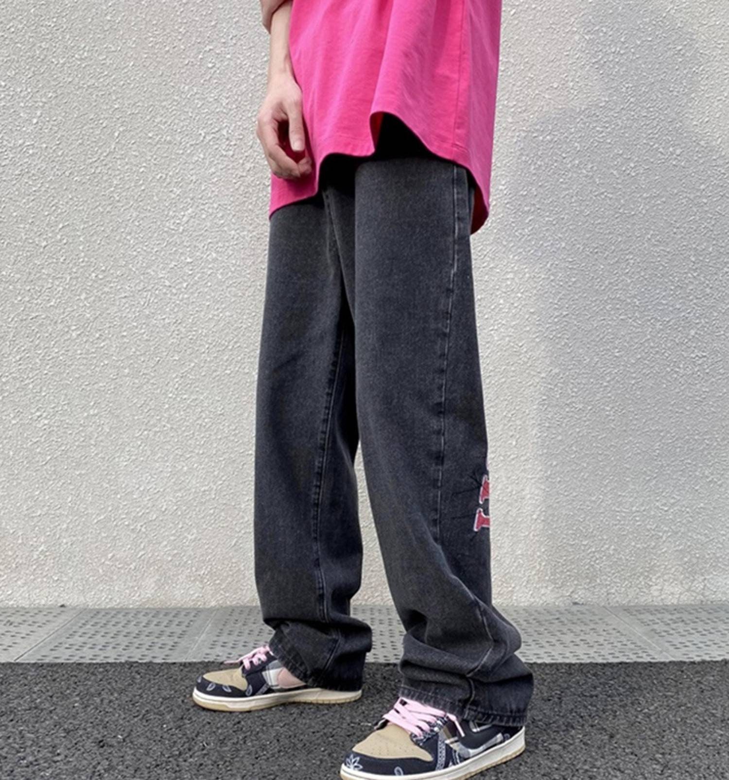 Y2k Streetwear Denim Jeans Baggy Jeans para Hombres Letter Etsy