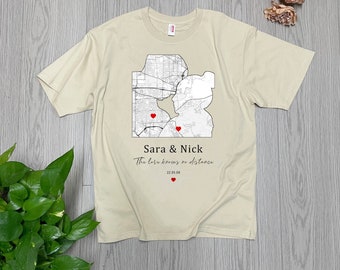 Custom Map Valentine T Shirt, Gift For Girlfriend, Valentines Day Shirt, Heart Shirt, Couple Map Tee, Anniversary Gift, Premium Unisex Shirt