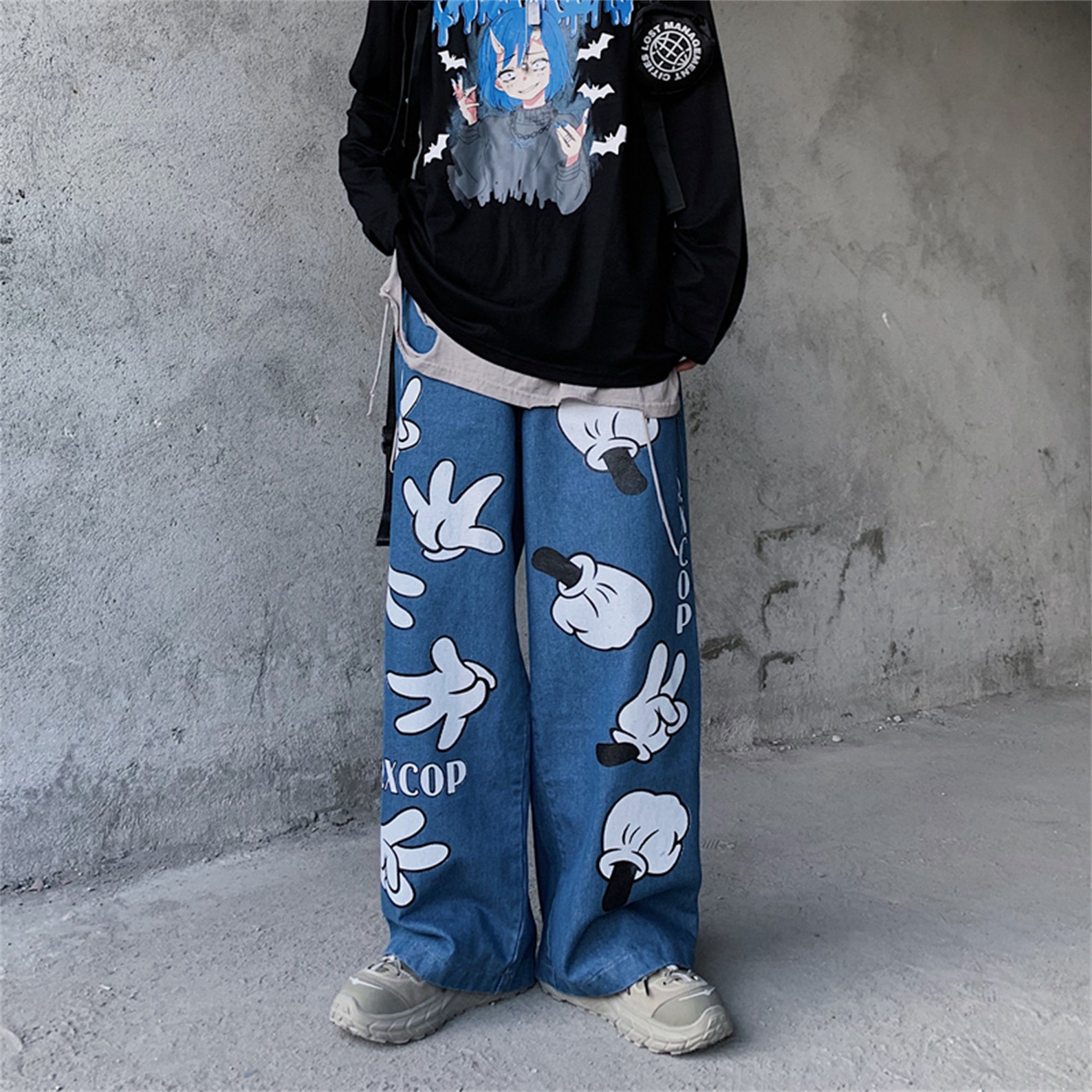 Cartoon Graffiti Denim Jeans Baggy Streetwear Jeans High Etsy
