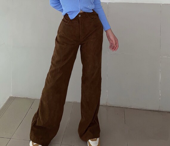 Brown Corduroy Pants Straight Wide Leg 