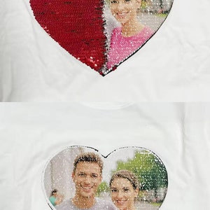 Custom Valentine Sequin T-Shirt, Gift For Girlfriend, Valentines Day Shirt, Heart Shaped Sequin With Picture Shirt, Anniversary Gift zdjęcie 3