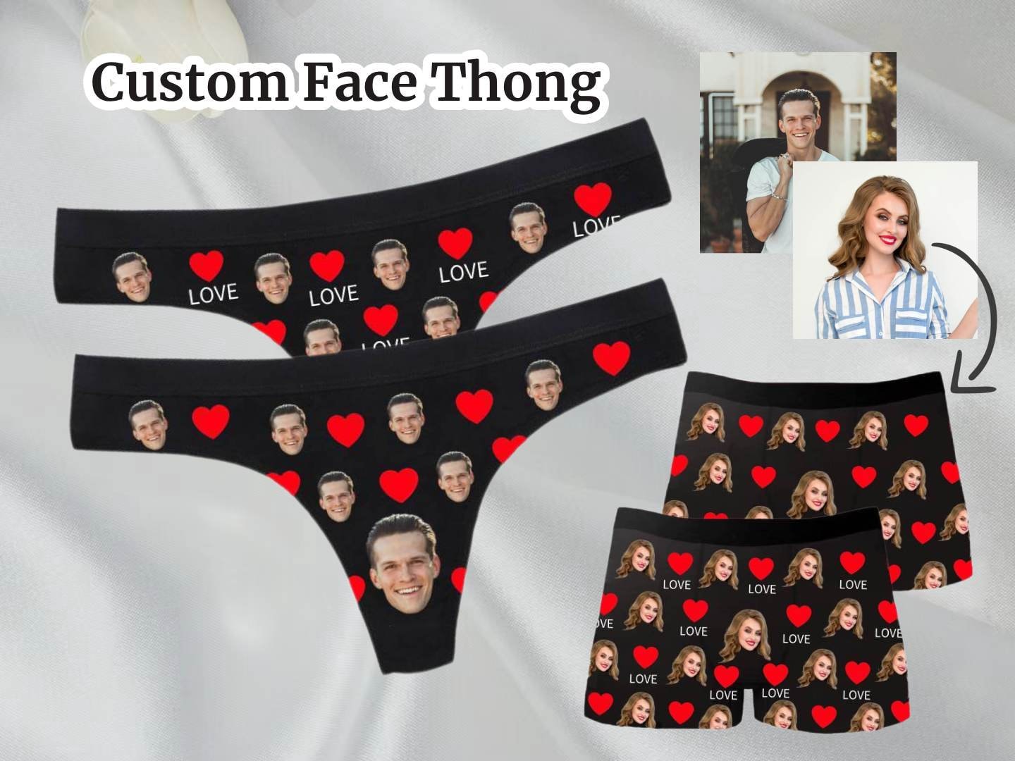Custom Valentines Face Thong, Valentines Gift, Custom Thongs For Couple, Custom Underwear With Face for Wife, Custom Underwear, Wedding Gift
