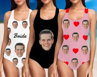 Personalized Face Bride Bathing Swimsuit, Custom Face Swimsuit, Bridesmaid Swimsuit with Face, Summer Holiday Bathing Suit, Wedding Gift