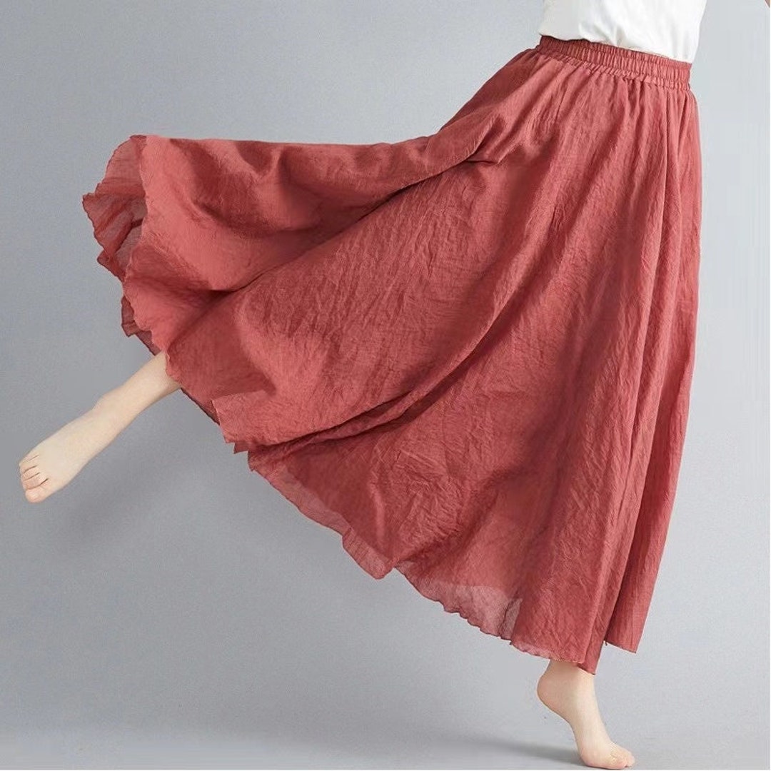 Woven Linen Skirt in Light Indigo