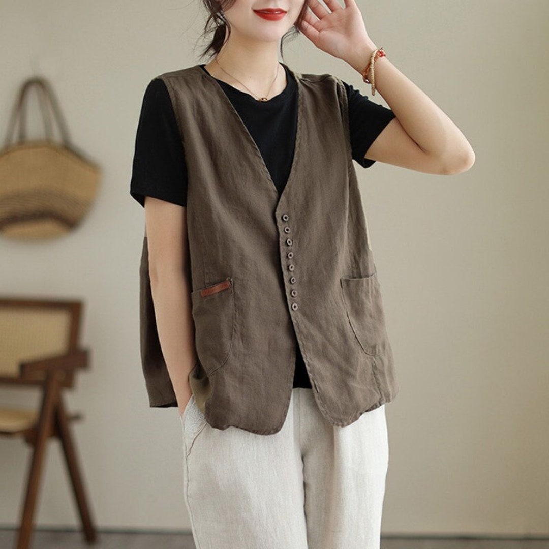 Loose Linen Vest, Retro Cotton Linen Vest, Summer Casual Linen Top