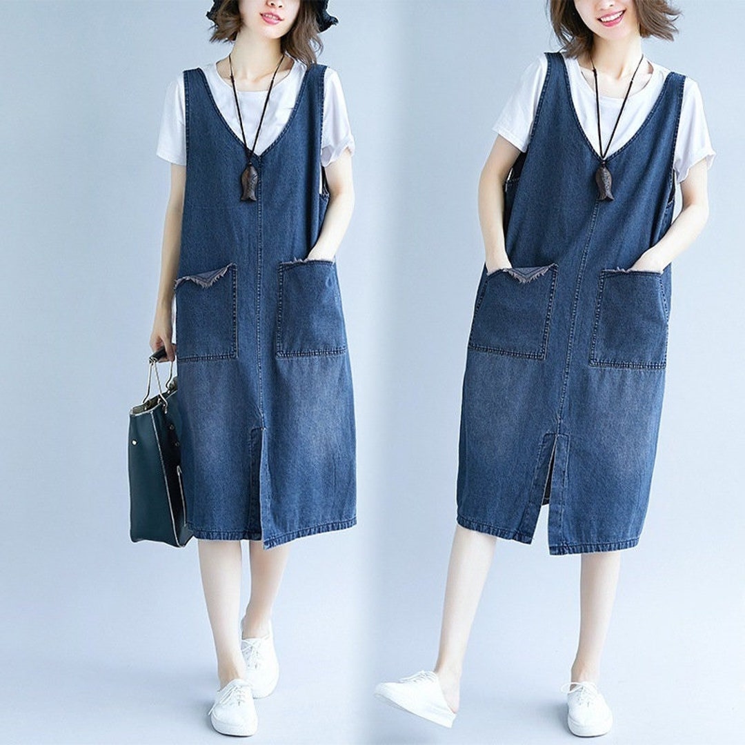 Summer Denim Overall Dress Large Size Casual Overall Dress Etsy