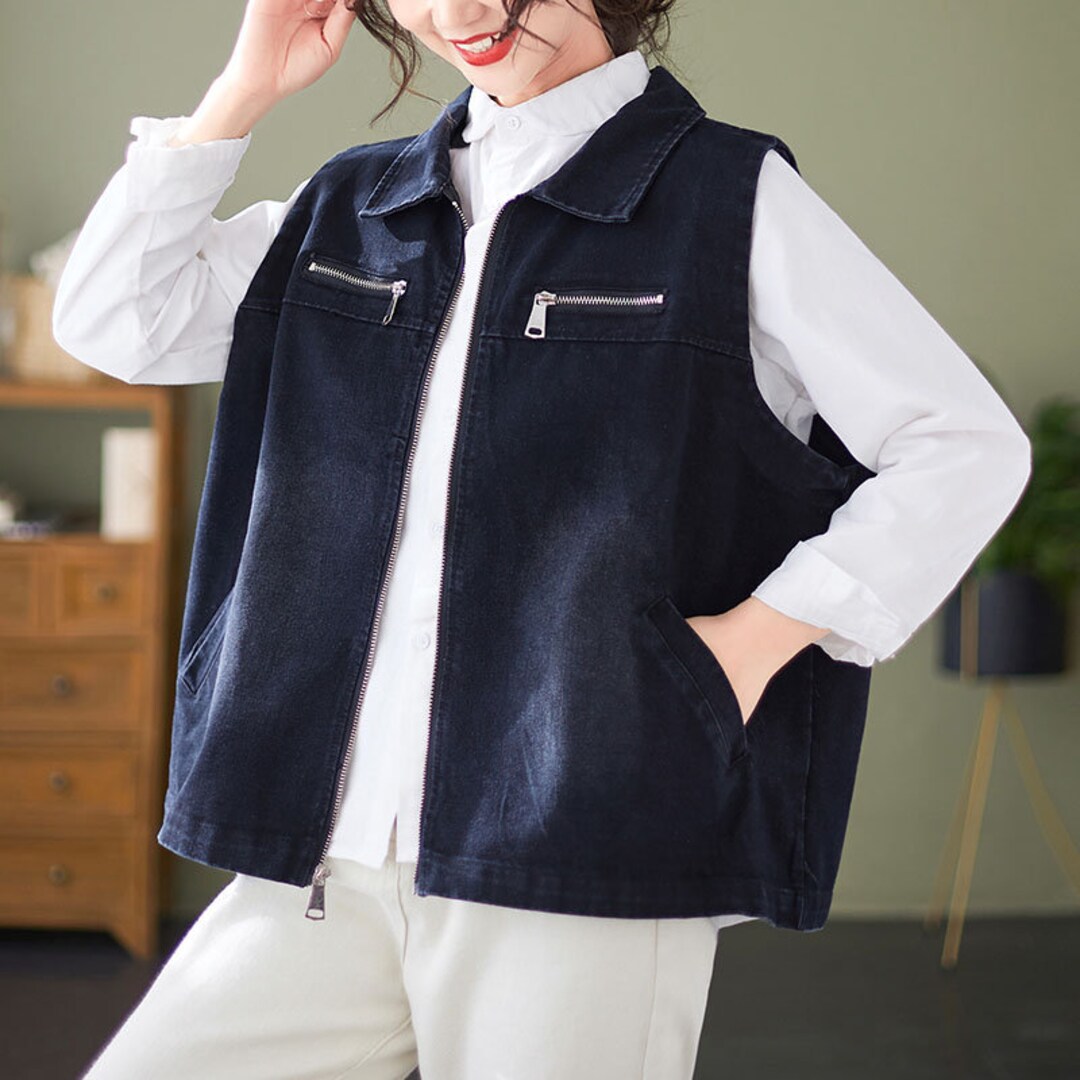Zipper Denim Vest/ Plus Size Womens Vest/ Vintage Cowboy Etsy