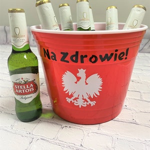 パーソナライズされたポーランドのイーグル「Na Zdrowie」ビールバケツ、父の日ギフト、巨大な赤いソロカップ、ポーランドのアイスバケツ、ポーランドの飲料ドリンククーラー