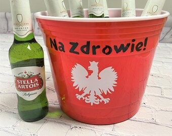 Cubo de cerveza personalizado del águila polaca "Na Zdrowie", regalo del Día del Padre, Copa Solo Roja Gigante, Cubo de hielo Polska, Enfriador de bebidas polacas