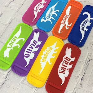 Custom personalized Dinosaur kids Freeze Pop Holder, Summer popsicle case or sleeve, party gifts favors for kids,