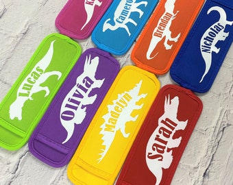 Custom personalized Dinosaur kids Freeze Pop Holder, Summer popsicle case or sleeve, party gifts favors for kids,