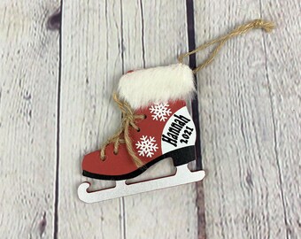 Personalisierte Schlittschuh-Verzierung, Skating-Verzierung mit Name und Jahr, Eiskunstlauf-Geschenkanhänger
