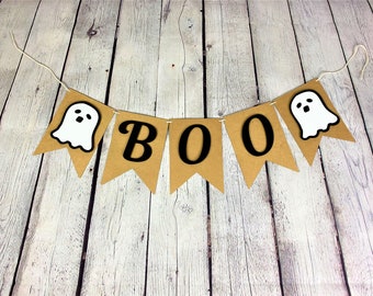 Mini Boo Banner, Small 3 foot Boo Banner with ghosts for picture prop, hang over a door, entrance way, Halloween decorations