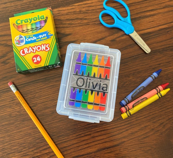 Back to School Supplies Personalized Crayon Box, Craft Storage,  Kindergarten Supplies, Stacking Crayon Box 