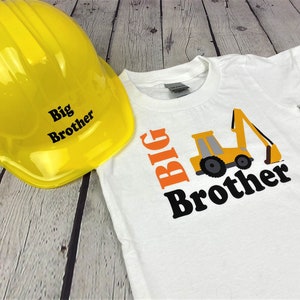 Big Brother Big Sister Construction Shirt and matching yellow hard hat