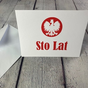 Stol Lat Polish Happy Birthday Grußkarte mit Weißem Adler und blanko Innenseite