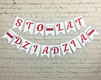 Polish "Sto Lat" Happy Birthday Banner, Tata, Dziadzia, Babcia, Busia, Custom Name, Poland, Polish Flag, Polska.