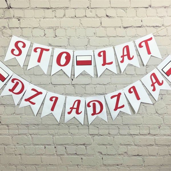Polish "Sto Lat" Happy Birthday Banner, Tata, Dziadzia, Babcia, Busia, Custom Name, Poland, Polish Flag, Polska.