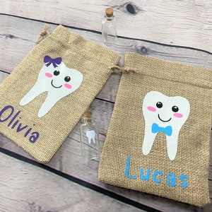 Kid&#39;s Personalized Tooth Fairy Bag with cork glass jar for tooth, Custom Children&#39;s Tooth Fairy Pouch