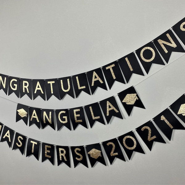 Personalized graduation banner, custom congratulations banner, class of 2021 gold and black hanging banner