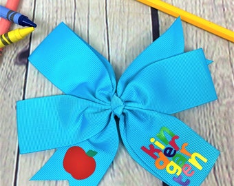 Back to School Kindergarten girls large hair bow, First day of school outfit, apple hair alligator clip barrette accessory, 1st day outfit.