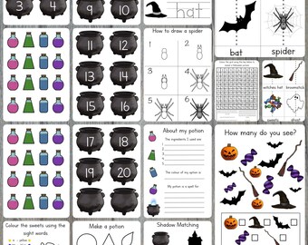 Printable - Halloween Preschool Activity Bundle, Spooky Busy Book, Educational Resources, Homeschool Digital Download, Worksheet Materials