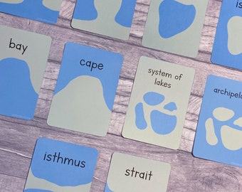 Printable - Land and Water Forms Flashcards, Geography Teaching Learning Resources, Home Education Digital, STEM Activities, Early Years