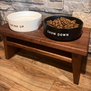 Walnut Dog Bowl Feeding Stand