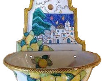 Positano amalficoast Wall fountain with tub handmade made in Italy Vietri