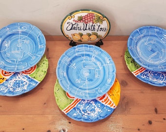 Positano amalficoast dishes handmade made in Italy Vietri soup plates meat plates