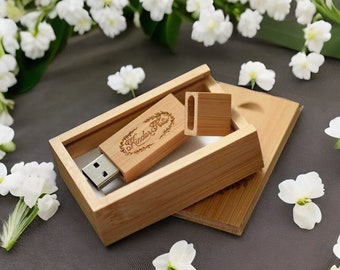 Personalised Wooden USB Flash Drive With Wood Box Walnut Maple Wedding Anniversary Photography Logo Gift - 8GB 16GB 32GB 64GB 128GB #52
