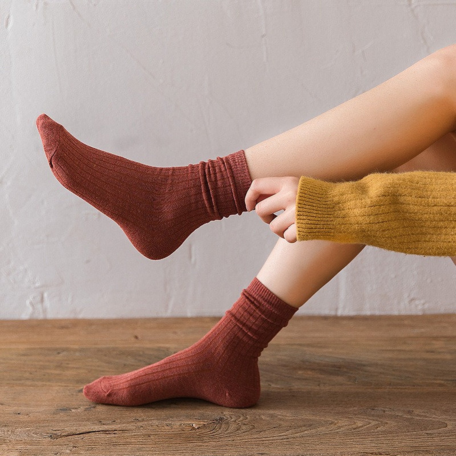 Loose Women Socks Solid Colors Needles Knitting Cotton Socks Etsy