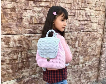 Pink and Gray Backpack for Girls, Kids Mini Backpack, Cute Backpack Purse with Tassel, Handmade Backpack for Daughter, Black Friday Sale
