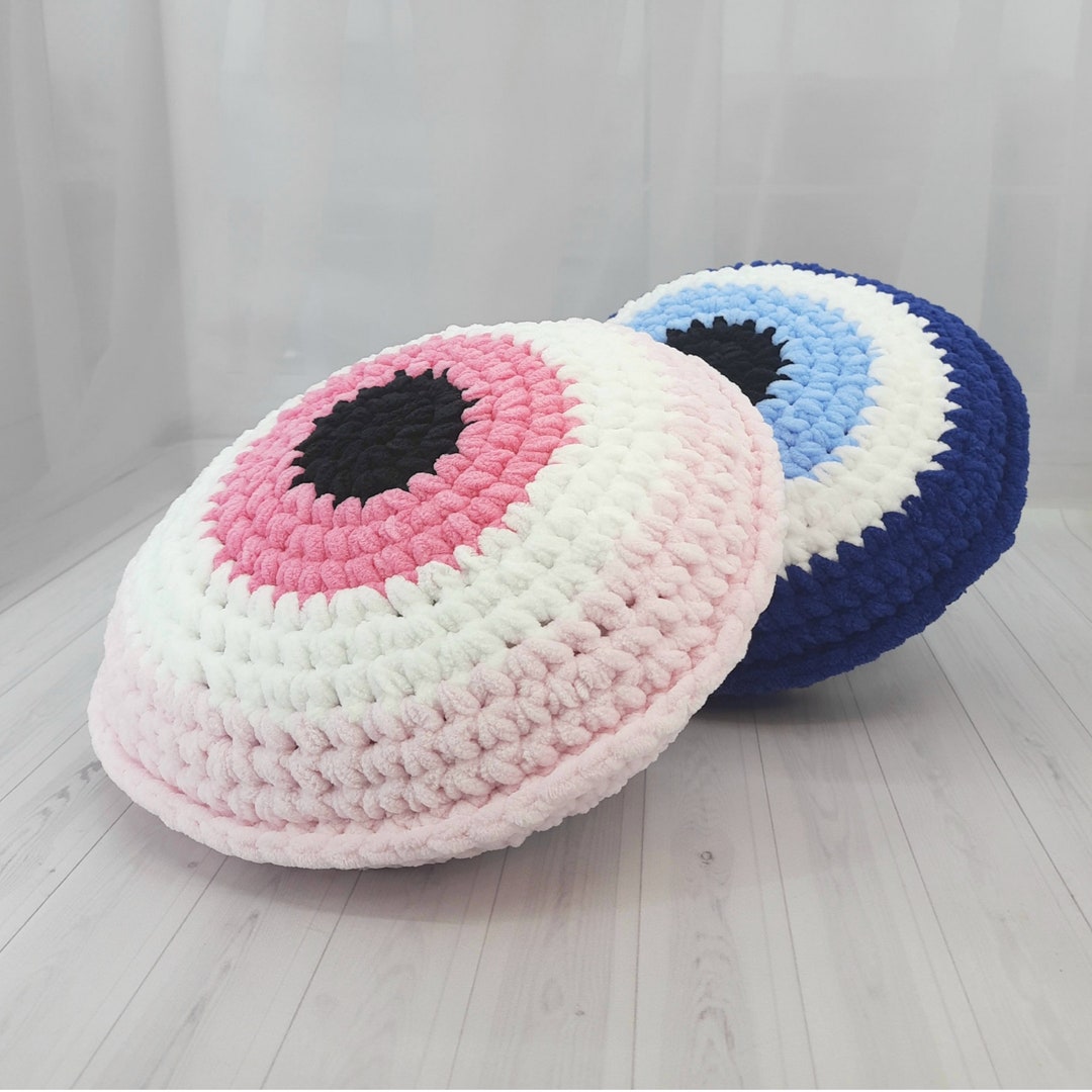 Set of 2 Evil Eye Pillows Crochet Throw Cushion Plush Accent Etsy