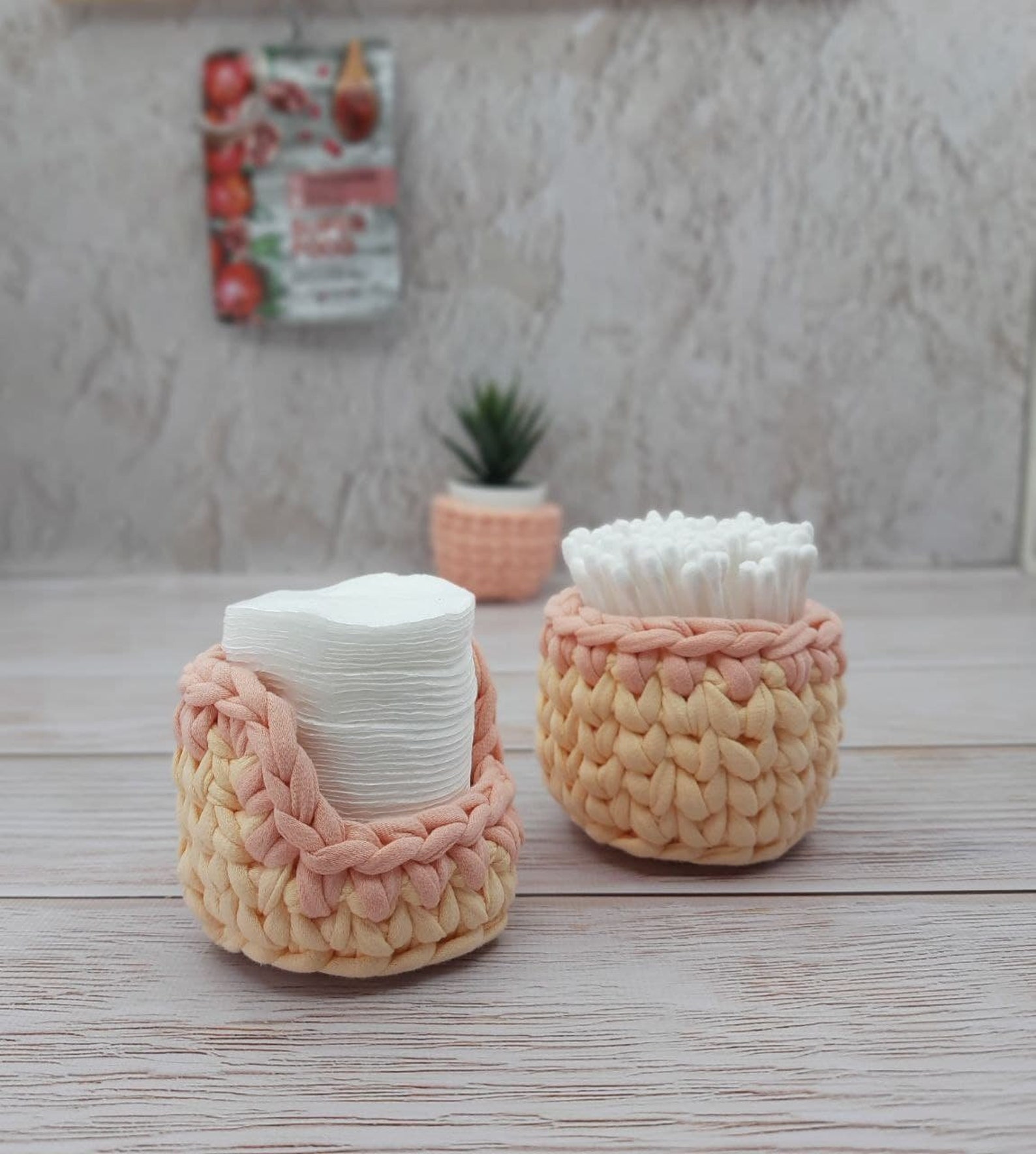 Set of 2 peach color baskets Bathroom accessories set Cotton Etsy