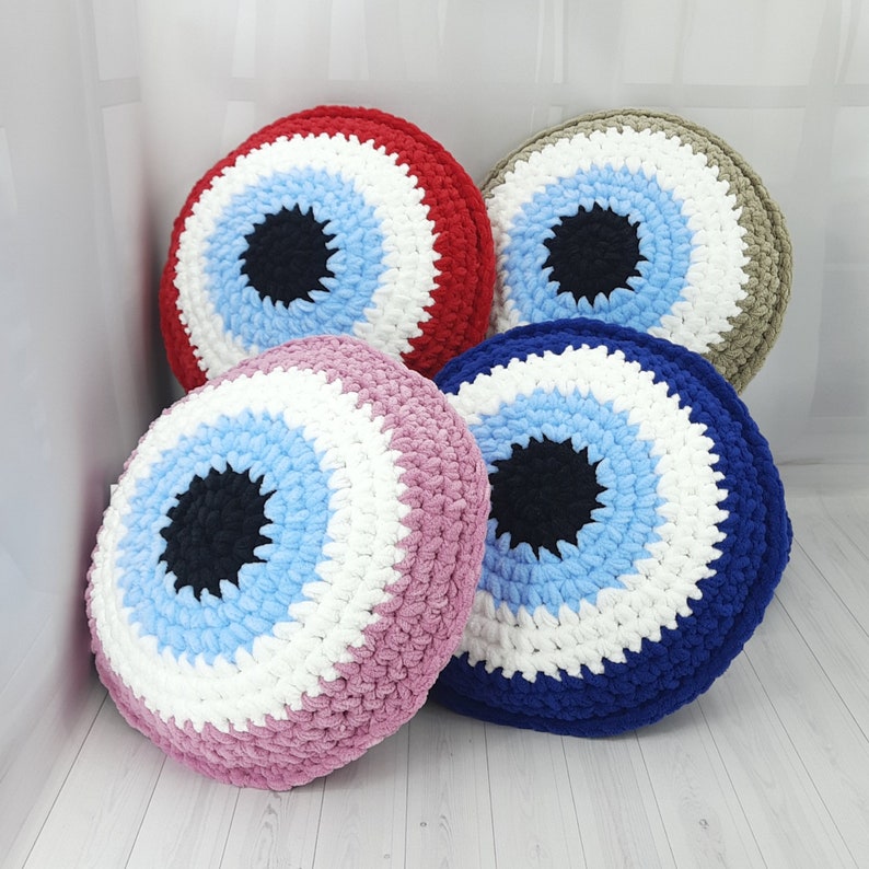Crochet Evil Eye Throw Pillow Plush Evil Eye Decorative Etsy