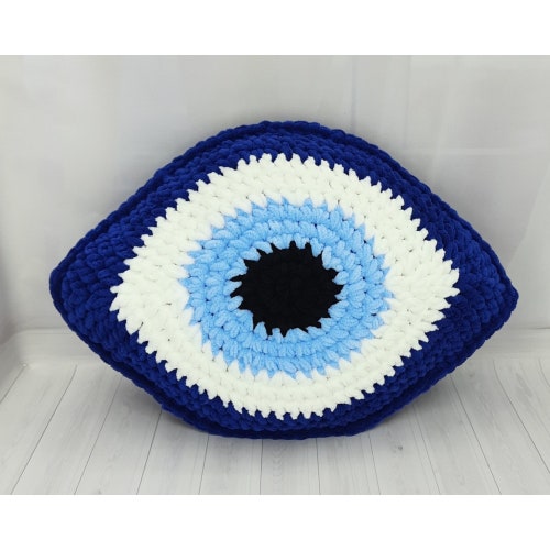 Crochet Evil Eye Throw Pillow Plush Evil Eye Decorative Etsy
