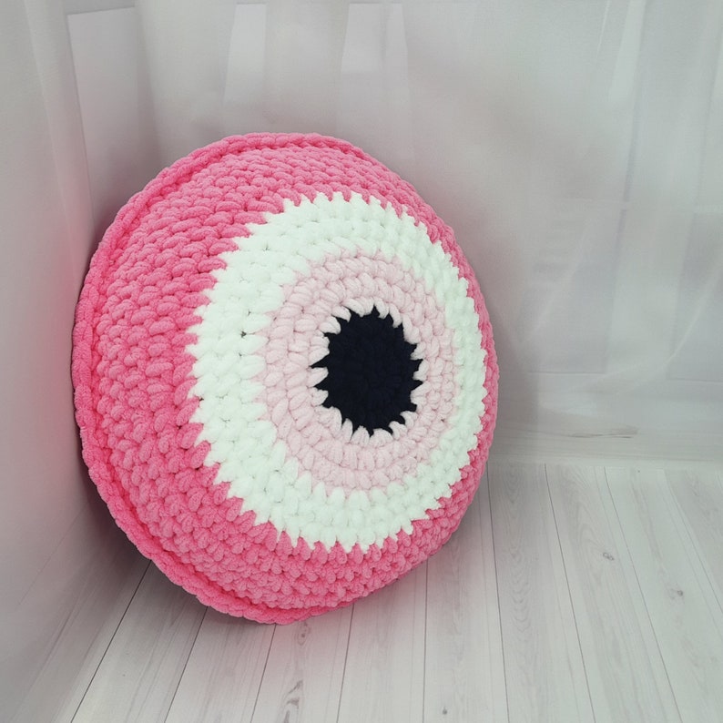 Middle Pink Evil Eye Pillow Crochet Pillow Decorative Etsy
