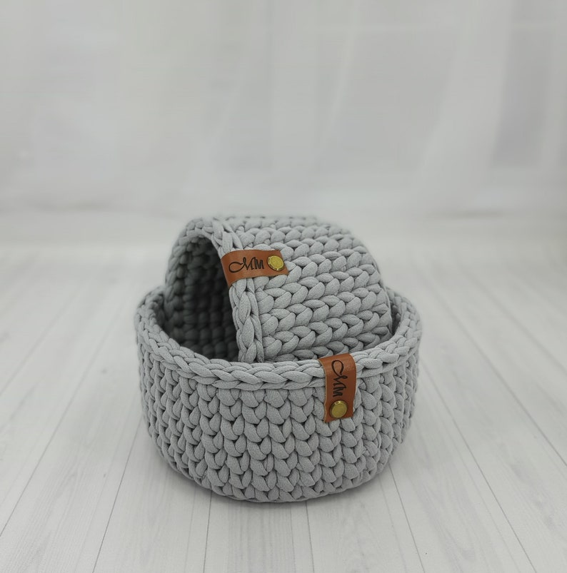 Set of 2 Storage Baskets, Round Eyeglass Holder, Grey Phone Holder, Crochet Remote Control Holder, Desktop Organizer, Gift Mom, Home Decor image 9