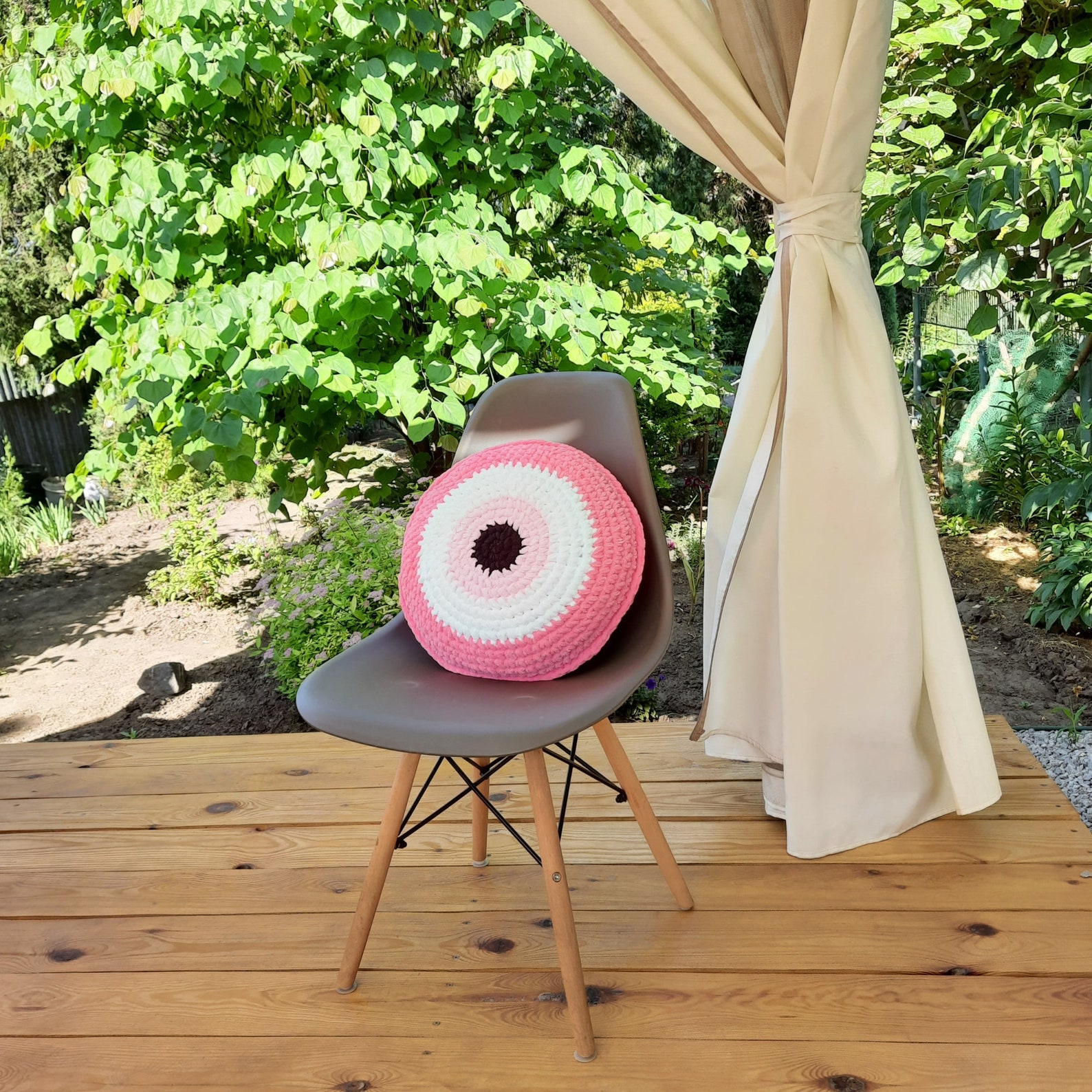 Large Pink Evil Eye Pillow Decorative Pillow Crochet Plush Etsy