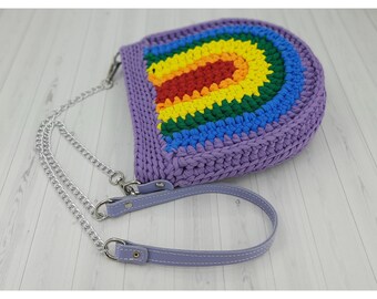 Rainbow Crossbody Bag, Colorful Purse, Handmade Crochet Bag, Pride Color Bag, Cross Body Rainbow Purse, Crochet Boho Bag, Hippie Bag